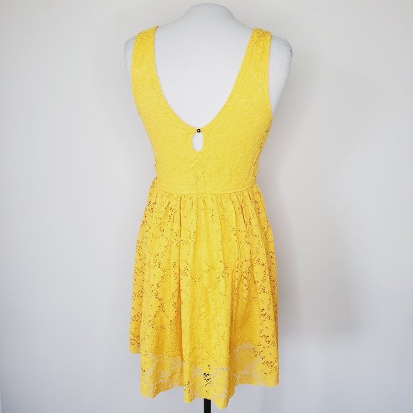 AUDREY 3+1 Mustard Yellow Lace Skater Boho Dress - Picture 5 of 9